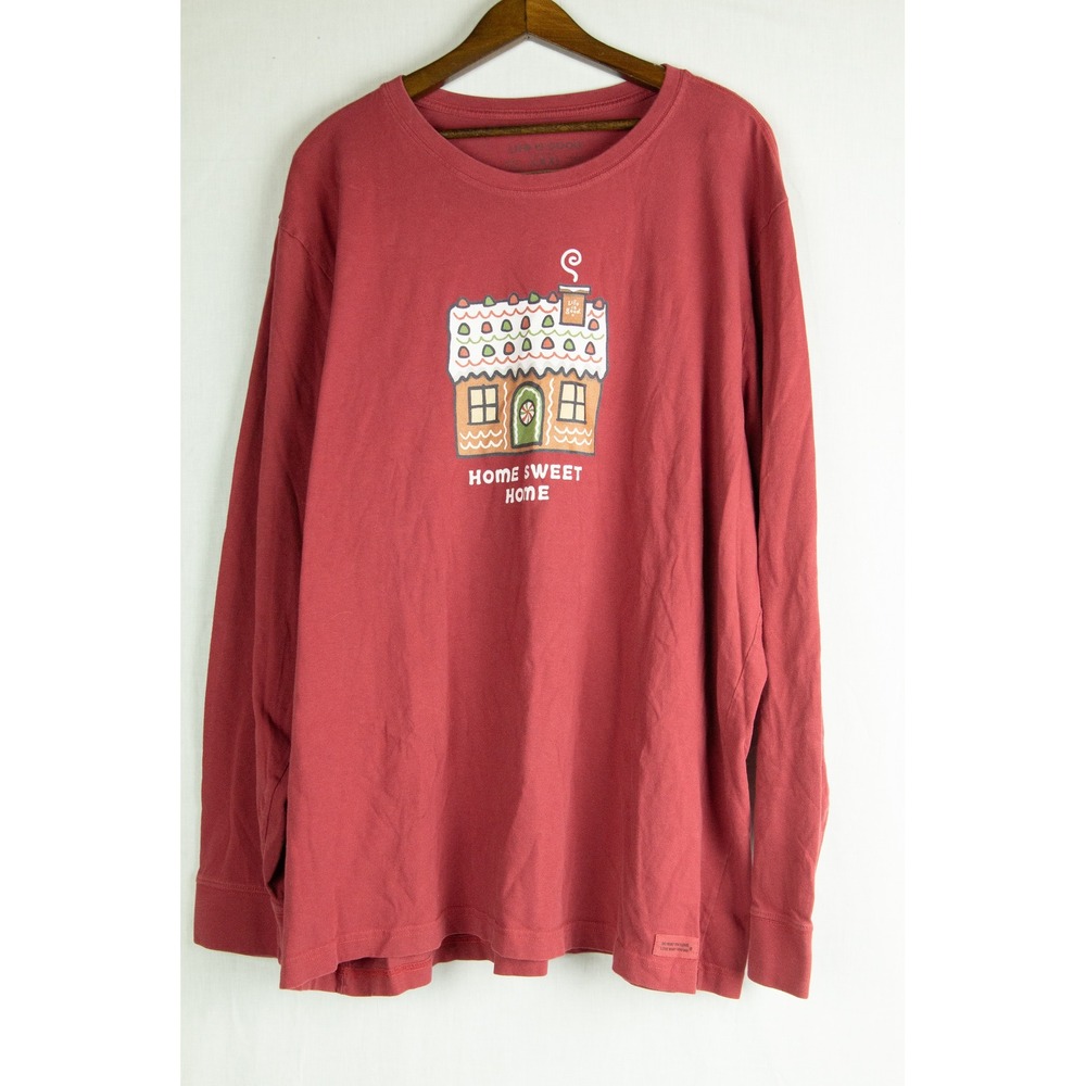 Life is Good Womens Red Gingerbread Home Sweet Home Long Sleeve Crusher Tee XXL - Picture 2 of 14